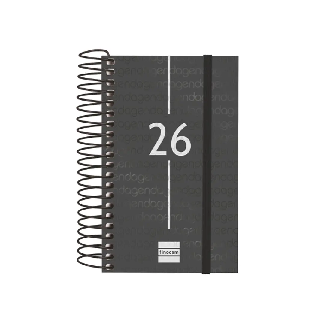 Finocam Year Agenda de Espiral - Tapa Ligera - Formato E3 - 95x24x127mm - 1 Dia por Pagina - Color Negro 1