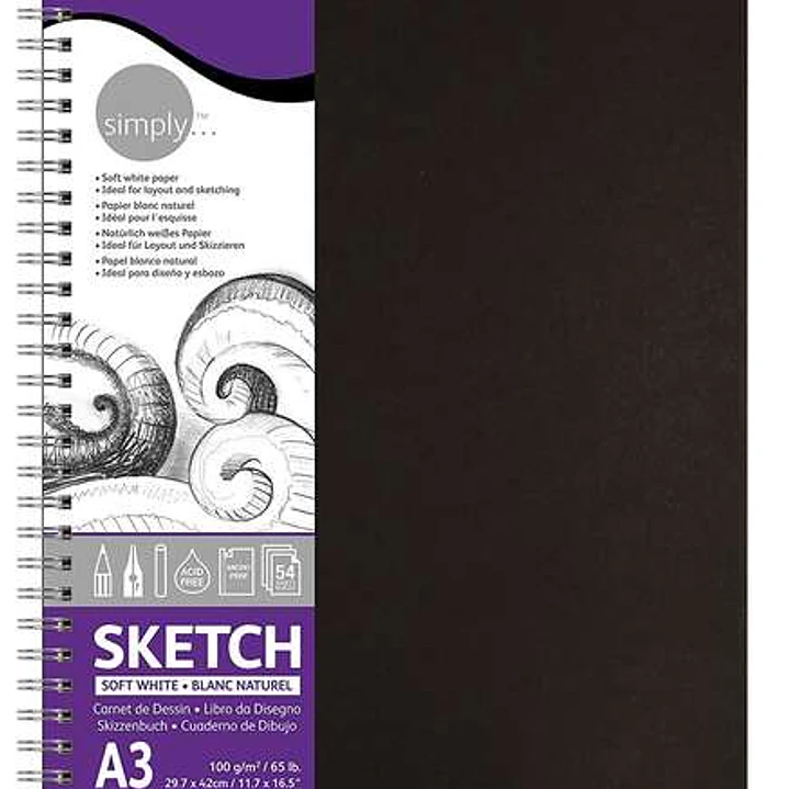 Daler Rowney Simply Cuaderno de Dibujo A3 - Cubierta Rigida con Encuadernacion en Espiral 100g/m2 - Color Blanco 1