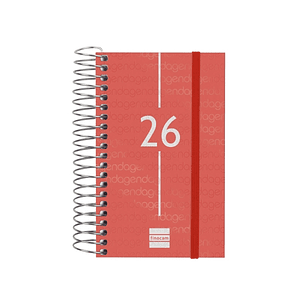 Finocam Year Agenda de Espiral - Anual 2026 - Tapa Ligera - Formato E3 - 95x24x127mm - 1 Dia por Pagina - Color Rojo