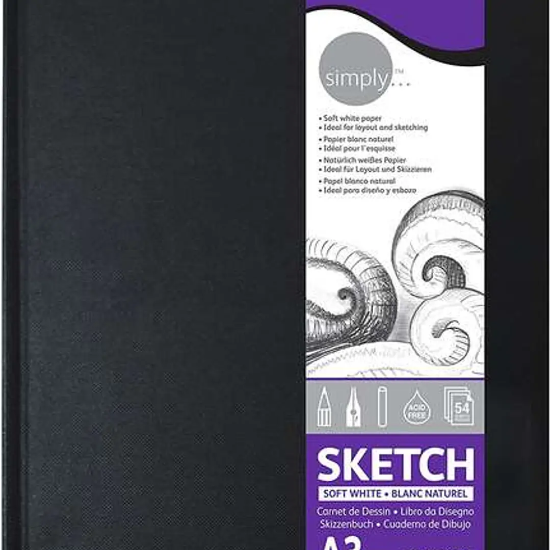 Daler Rowney Simply Cuaderno de Dibujo Cosido A3 54 Hojas 100g/m2 - Cubierta Rigida - Color Blanco 1