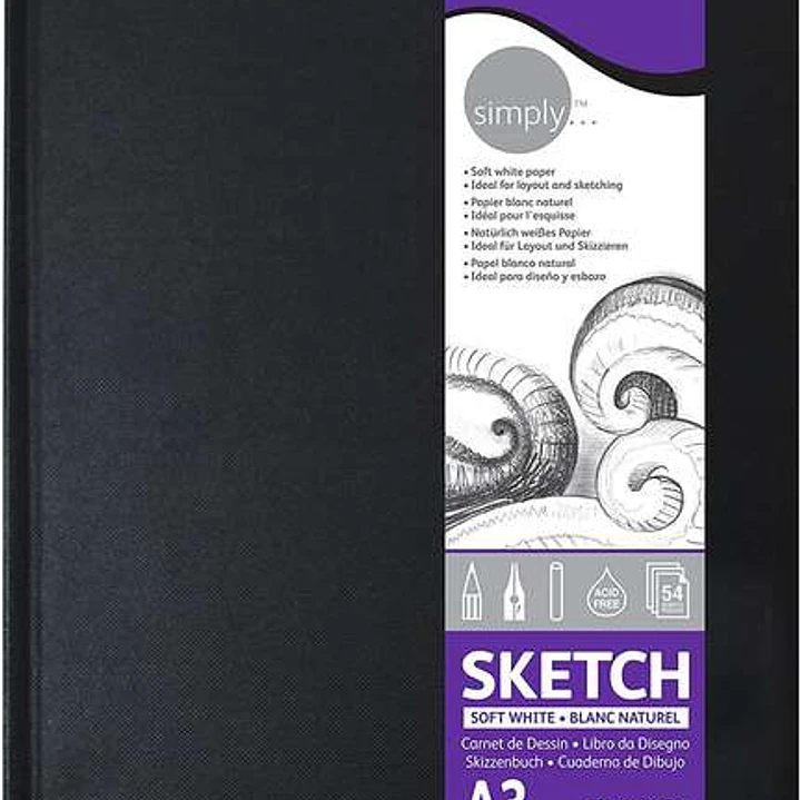 Daler Rowney Simply Cuaderno de Dibujo Cosido A3 54 Hojas 100g/m2 - Cubierta Rigida - Color Blanco 1
