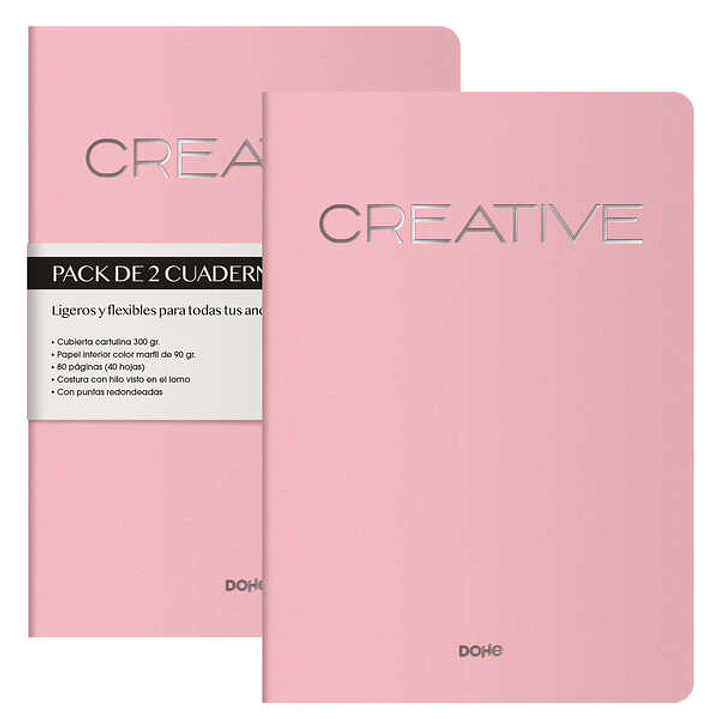 Dohe Creative Cuaderno Notebook A4 40 Hojas Lisas - Papel Ahuesado 90 g/m2 - Tapa en Cartulina 300g/m2 - Color Rosa 1