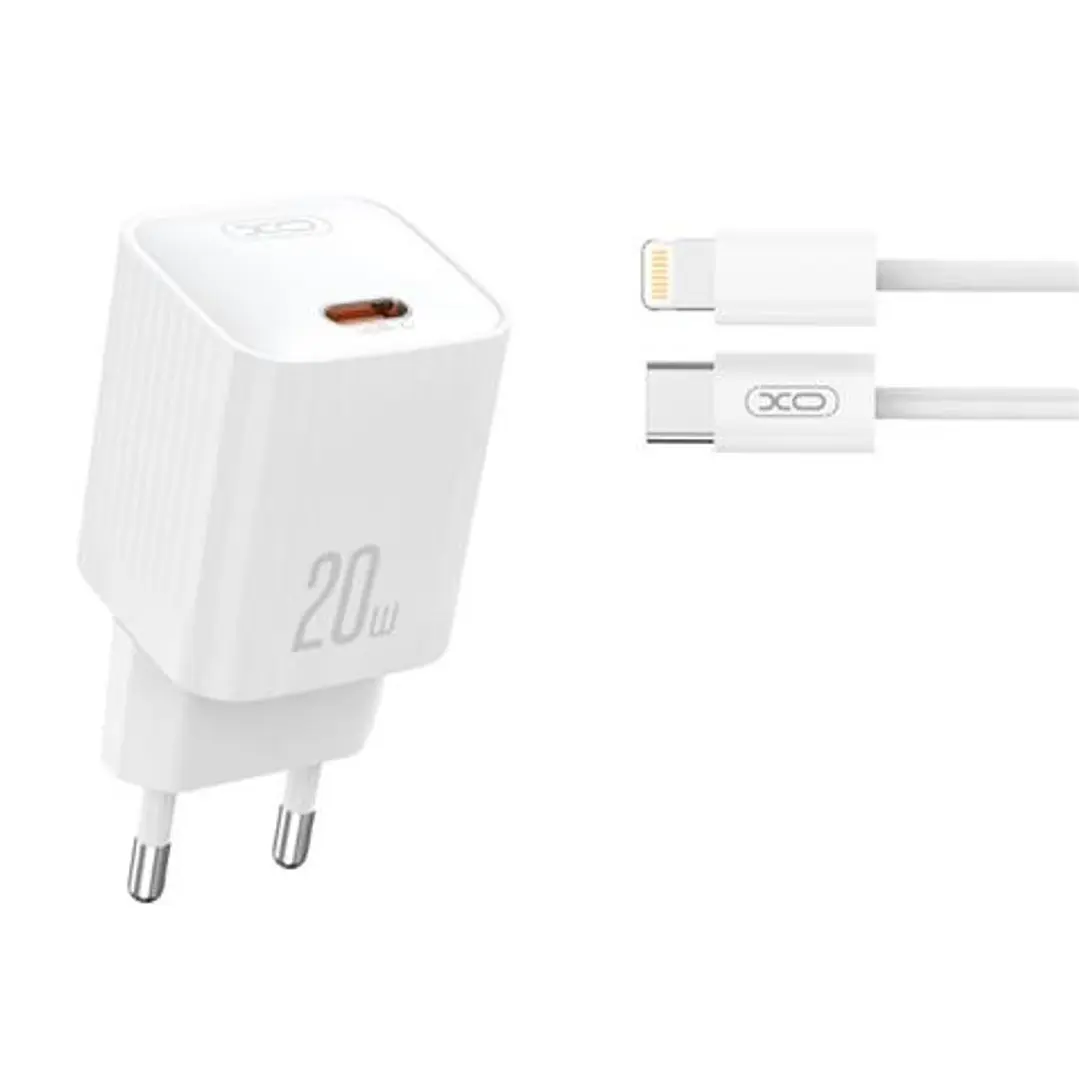 XO L146 Cargador de Corriente 20W - USB-C - PD 3.0 y QC 3.0 - Incluye Cable USB-C a Lightning - Color Blanco 1