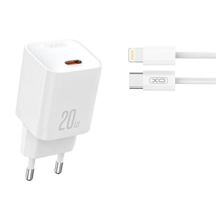 XO L146 Cargador de Corriente 20W - USB-C - PD 3.0 y QC 3.0 - Incluye Cable USB-C a Lightning - Color Blanco 1