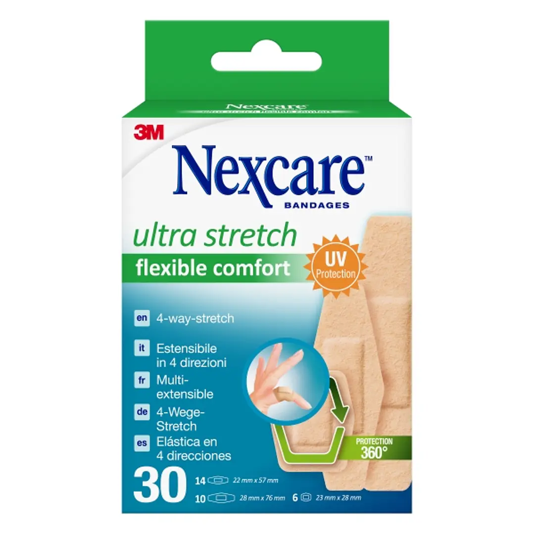 Nexcare Flexible Comfort Ultra Stretch Pack de 30 Apositos Surtidos - Transpirable - Elastico - Color Piel 1