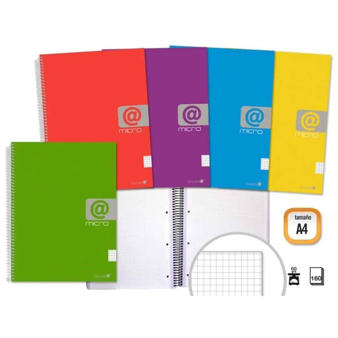 Golden Cuaderno Espiral A4 160 Hojas 60grs Cuadricula 5x5 - Hojas Microperforadas con 4 Taladros y 4 Bandas de Color - Tapa Resistente Forrada - Color 1