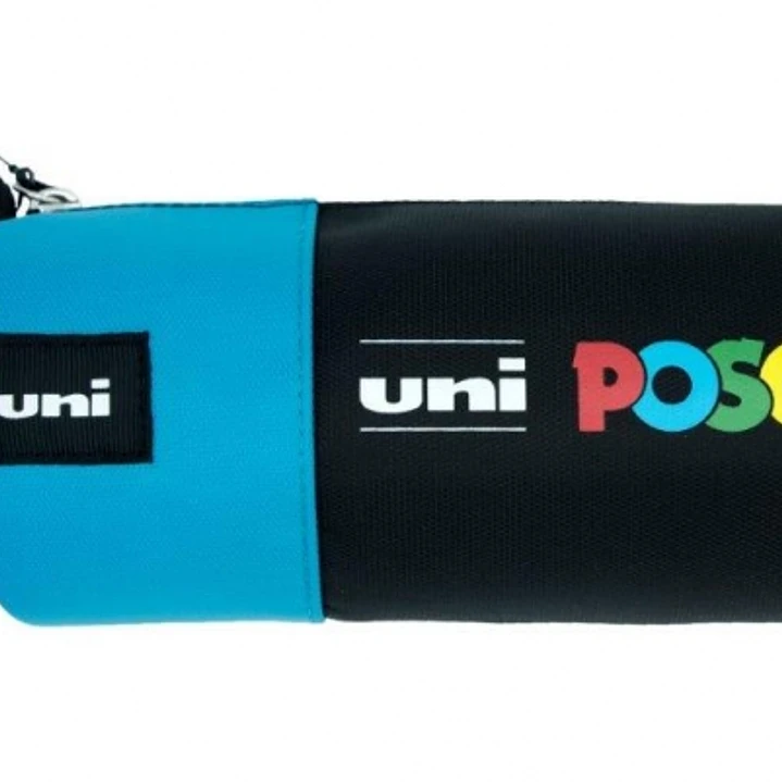 Posca Estuche de Lona 8,5x19,5cm - Ideal para Rotuladores y Utiles Escolares - Cierre de Cremallera - Color Negro/Azul 1