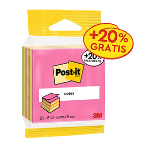 Post-It Cubo de 400 Notas Adhesivas Reposicionables - Forma Cuadrada - 76x76mm - Colores Surtidos