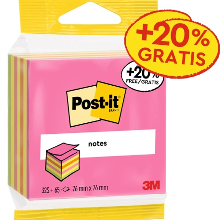 Post-It Cubo de 400 Notas Adhesivas Reposicionables - Forma Cuadrada - 76x76mm - Colores Surtidos 1