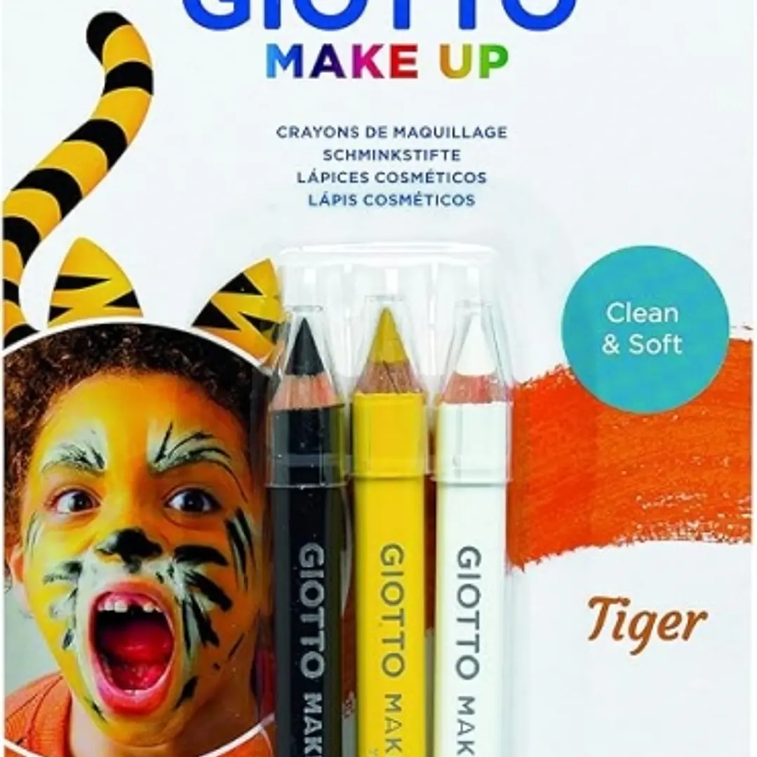 Giotto Make Up Tiger Pack con 3 Lapices Cosmeticos de Tematica Tigre - Se Lava con Agua - Dermatologicamente Testado - Colores Surtidos 1