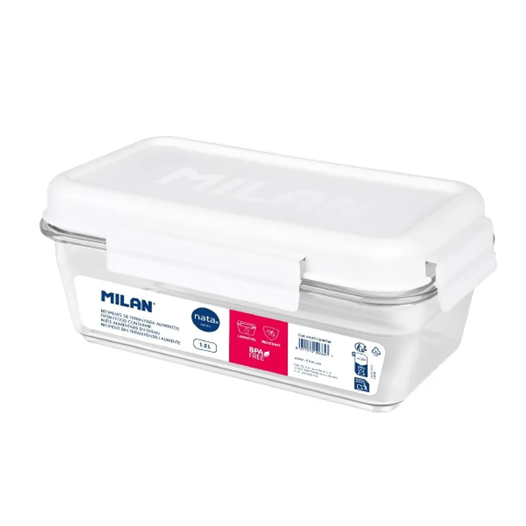 Milan Coleccion Nata 624 Fiambrera Hermetica de Tritan Rectangular 1.2L - Apta para Microondas, Lavavajillas y Congelador - Libre de BPA - Medidas 23x 1