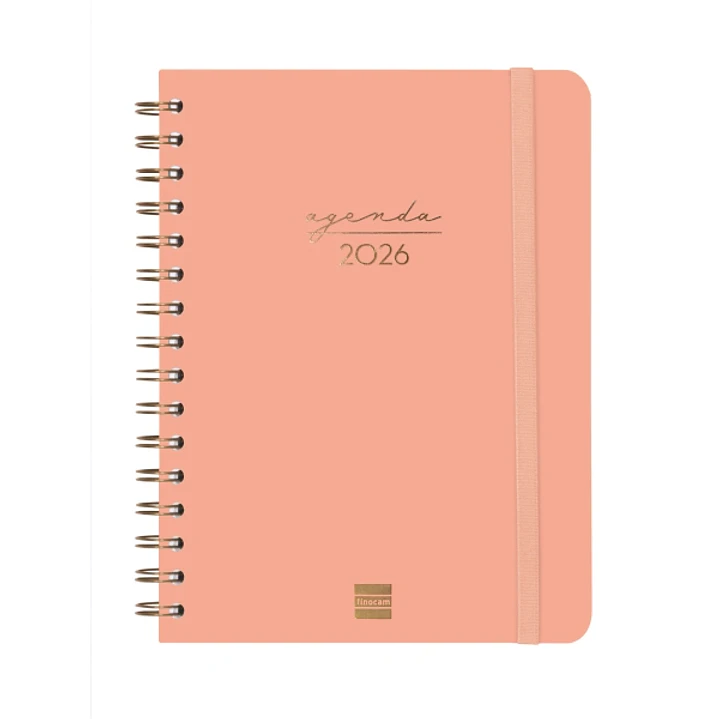 Finocam Alma Agenda - Anual 2026 - con Espiral - Formato E10 - 172x19x220mm - Semana Vista Horizontal - Color Coral 1