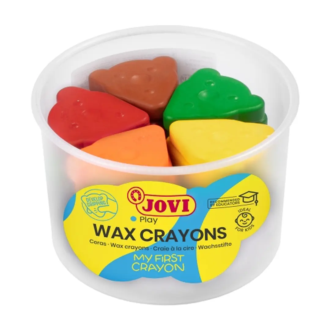 Jovi My First Crayon Bote de 30 Ceras con Forma de Oso - Diseño Ergonomico - No Manchan - Resistentes - Fomentan El Correcto Agarre - Trazos Finos y G 1