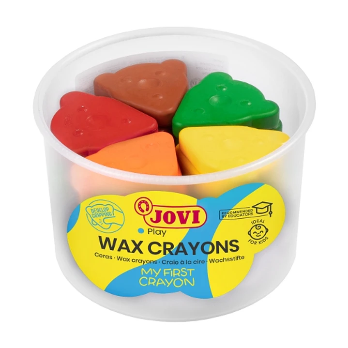 Jovi My First Crayon Bote de 30 Ceras con Forma de Oso - Diseño Ergonomico - No Manchan - Resistentes - Fomentan El Correcto Agarre - Trazos Finos y G 1