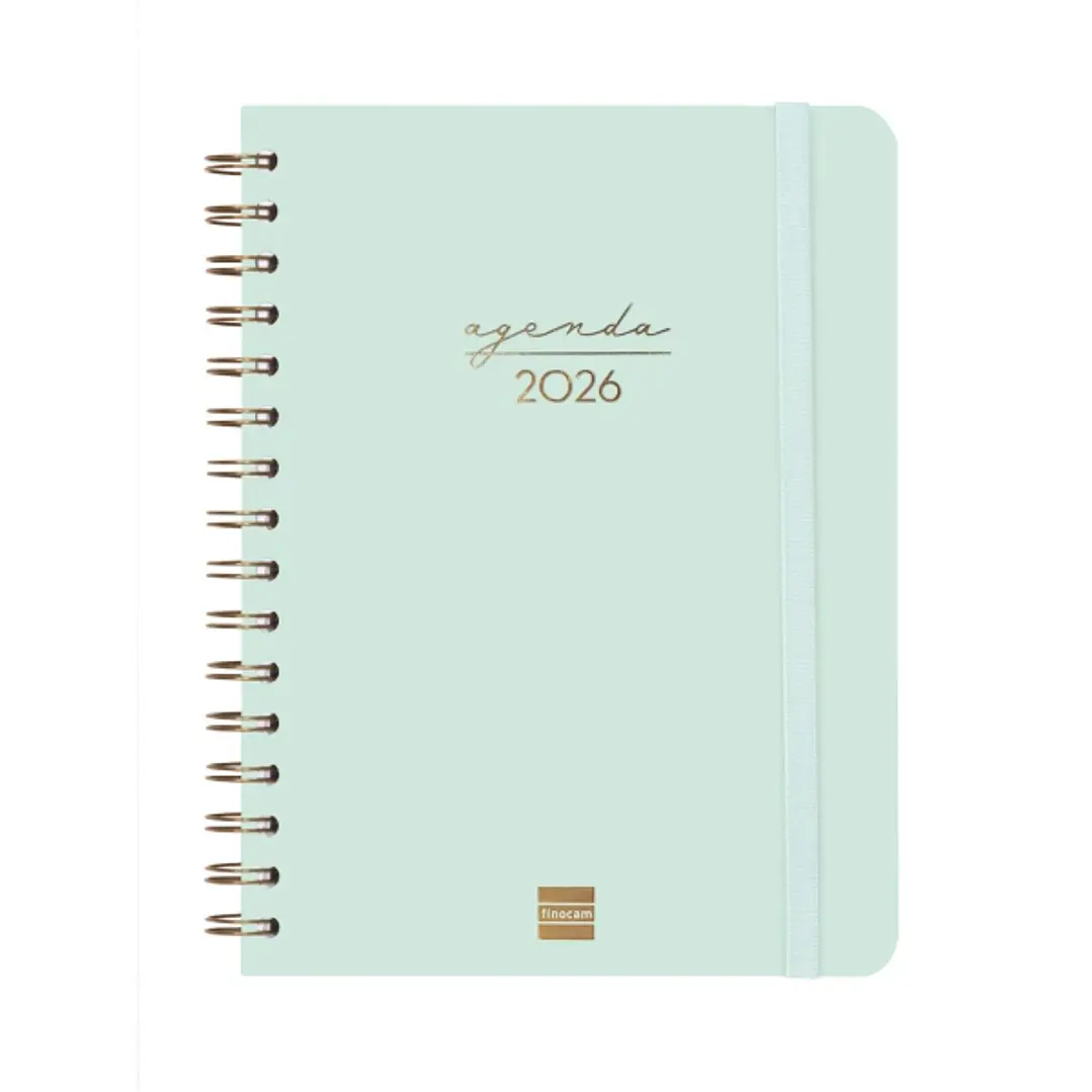 Finocam Alma Agenda - Anual 2026 - con Espiral - Formato E10 - 172x19x220mm - Semana Vista Horizontal - Color Menta 1