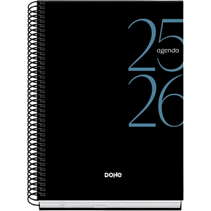 Dohe System Agenda Escolar 25/26 Espiral A5 - Dia Pagina - Papel 70g/m2 - Cubierta de Carton Plastificado - Color Negro
