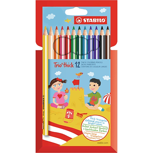 Stabilo Trio Thick Pack con 12 Lapices de Colores - Mina de 4.2mm - Forma Triangular - Colores Surtidos