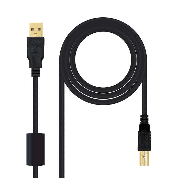 Nanocable Cable de Impresora con Ferrita USB-B 2.0 Macho a USB-A Macho 5m 1