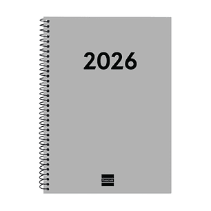 Finocam Espiral Recambio Anual 2026 para Agendas Duo en Catalan - Anual 2026 - Formato E10 - 162x14x212mm - Semana Vista Horizontal - Color Gris Claro