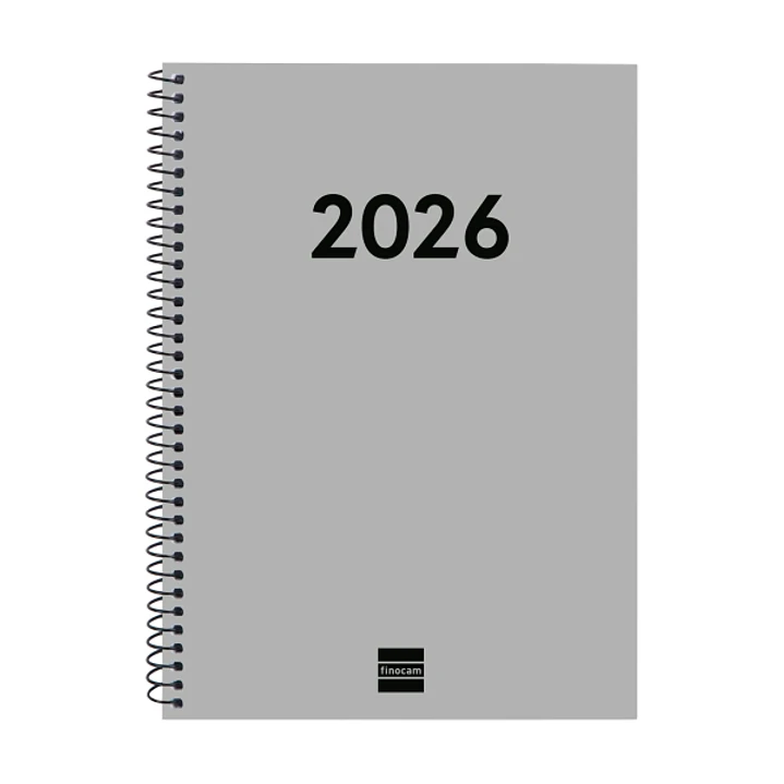 Finocam Espiral Recambio Anual 2026 para Agendas Duo en Catalan - Anual 2026 - Formato E10 - 162x14x212mm - Semana Vista Horizontal - Color Gris Claro 1