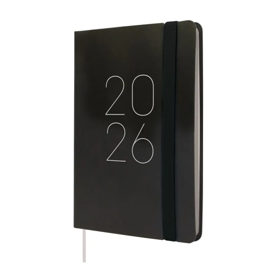 Finocam Flexi Lisa Agenda - Anual 2026 - Tapa Blanda - Formato F4 - 120x13x172mm - Semana Vista Horizontal - Color Negro 1