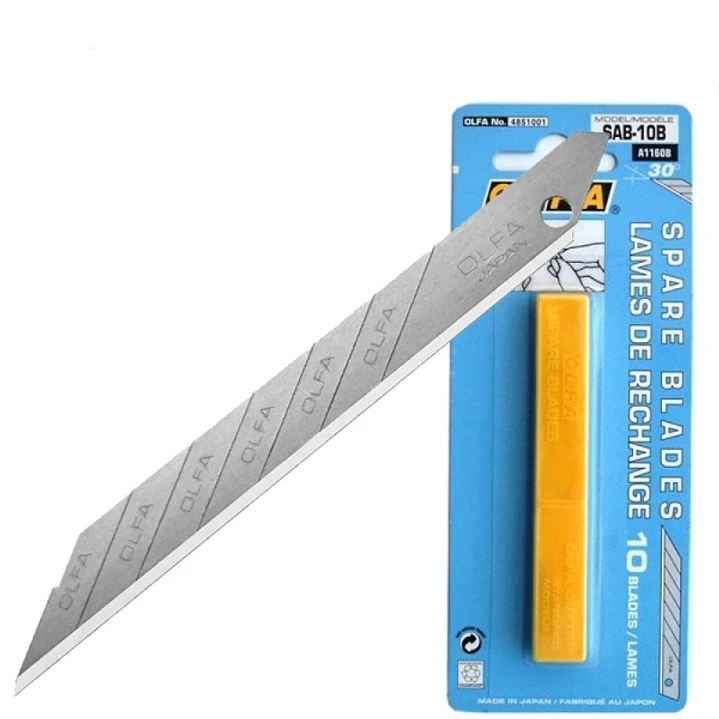 Olfa Pack de 10 Cuchillas para Cuters - Ancho 9mm, Largo 74mm - 8 Segmentos 1