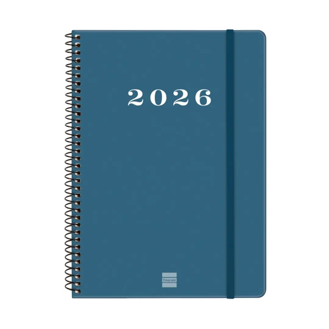 Finocam My Agenda de Espiral en Catalan - Anual 2026 - Tapa Dura Antirayaduras - Formato E10 - 171x9x212mm - Semana Vista Horizontal - Color Azul 1