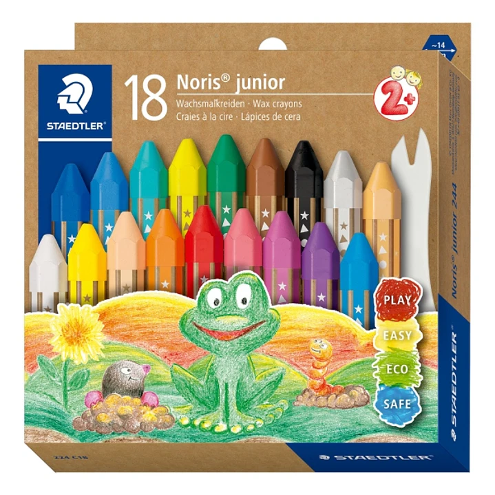 Staedtler Noris Junior Pack de 18 Ceras de Colores Extragruesas - Forma Hexagonal - Colores Surtidos 1