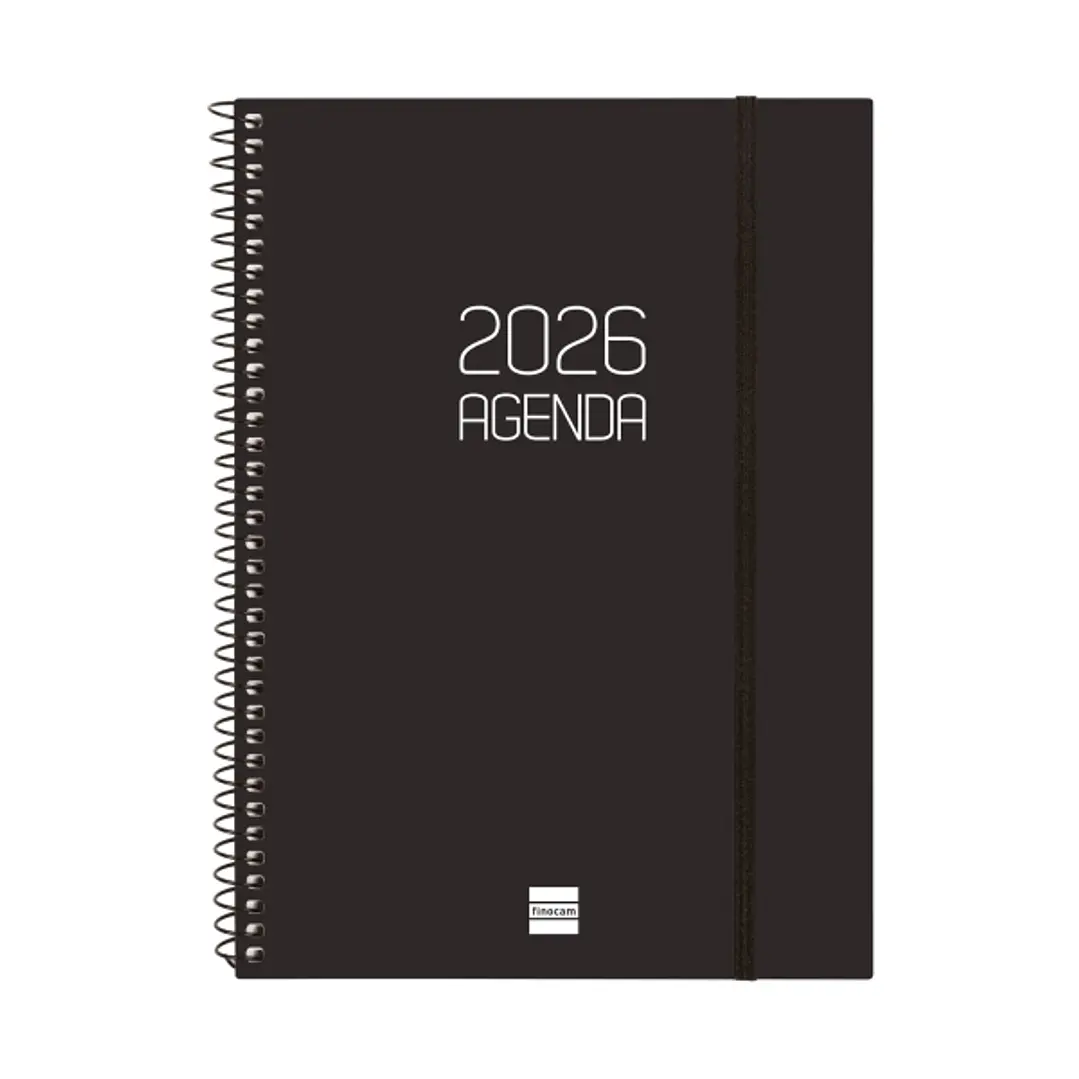 Finocam Opaque Agenda de Espiral en Catalan - Anual 2026 - Tapa Ligera - Cierre con Goma Elastica - Formato E10 - 217x14x297mm - Semana Vista en Verti 1