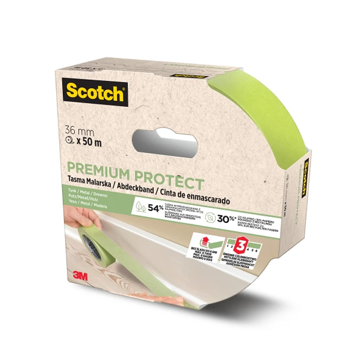 Scotch Premium Protect Cinta de Enmascarar - 36mm x 50m - 70% PEFC - Color Verde 1