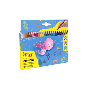 Jovi Large Easy Grip Pack de 24 Ceras Plasticas Hexagonales - Facil de Sacar Punta - No Mancha - Ideal para Manos Pequeñas - Colores Surtidos