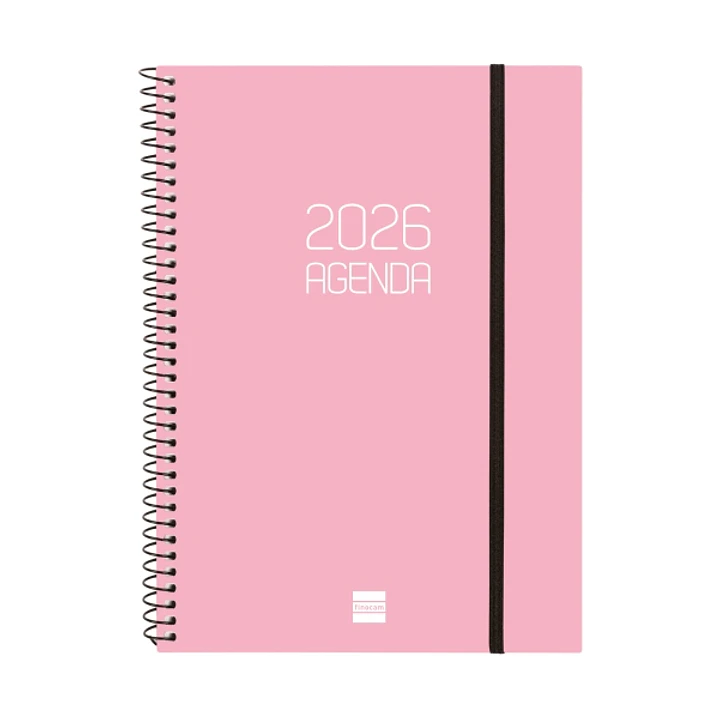 Finocam Opaque Agenda de Espiral en Catalan - Anual 2026 - Tapa Ligera - Cierre con Goma Elastica - Formato E10 - 217x14x297mm - Semana Vista Horizont 1