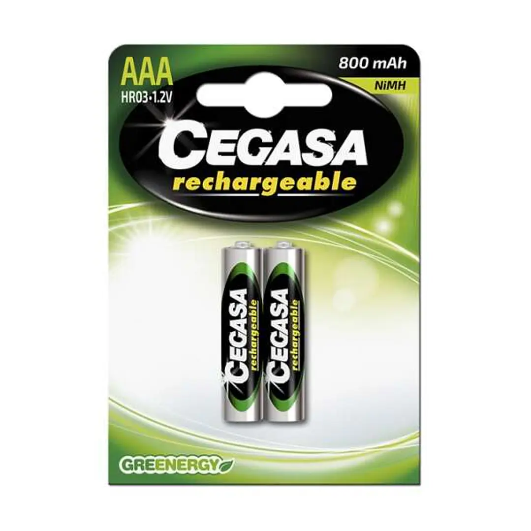 Cegasa Rechargeable Pack de 2 Pilas Recargables AAA HR03 800mAh 1