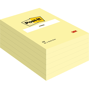 Post-It Pack de 6 Blocs de 100 Notas Adhesivas Reposicionables - Forma Rectangular - 101x152mm - Color Amarillo Claro