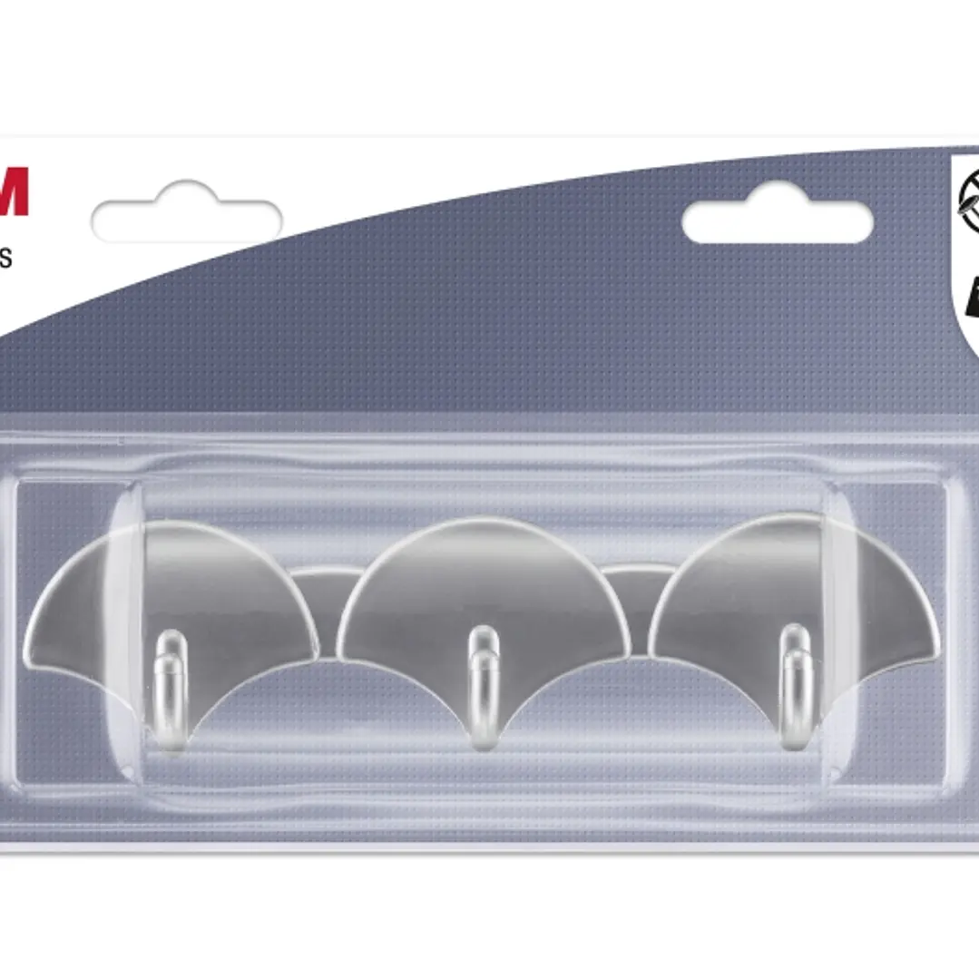 3M Ganchos Adhesivos en Barra - 3 Ganchos - Soporta hasta 1.5kg - Color Gris Metalizado 1