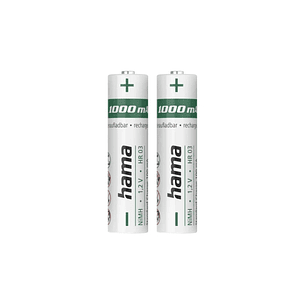 Hama Pack de 2 Pilas Recargables AAA - NiMH - Voltaje 1.2V - 1000mAh - Color Blanco