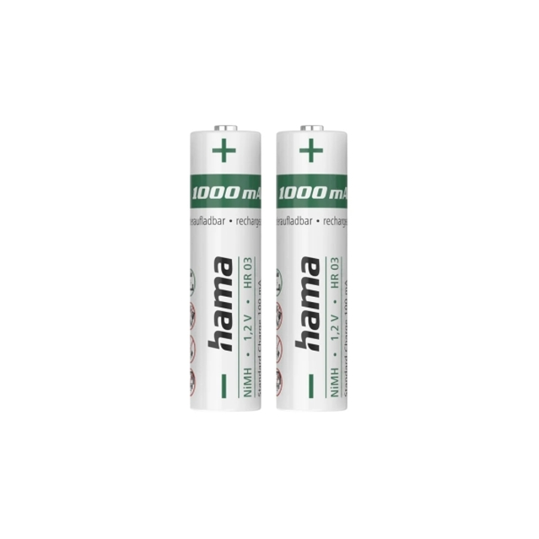 Hama Pack de 2 Pilas Recargables AAA - NiMH - Voltaje 1.2V - 1000mAh - Color Blanco 1