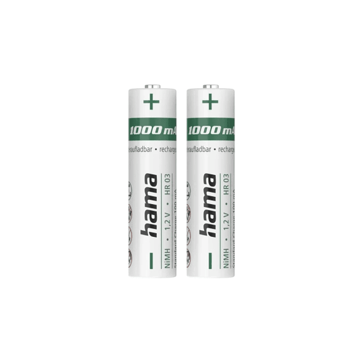 Hama Pack de 2 Pilas Recargables AAA - NiMH - Voltaje 1.2V - 1000mAh - Color Blanco 1