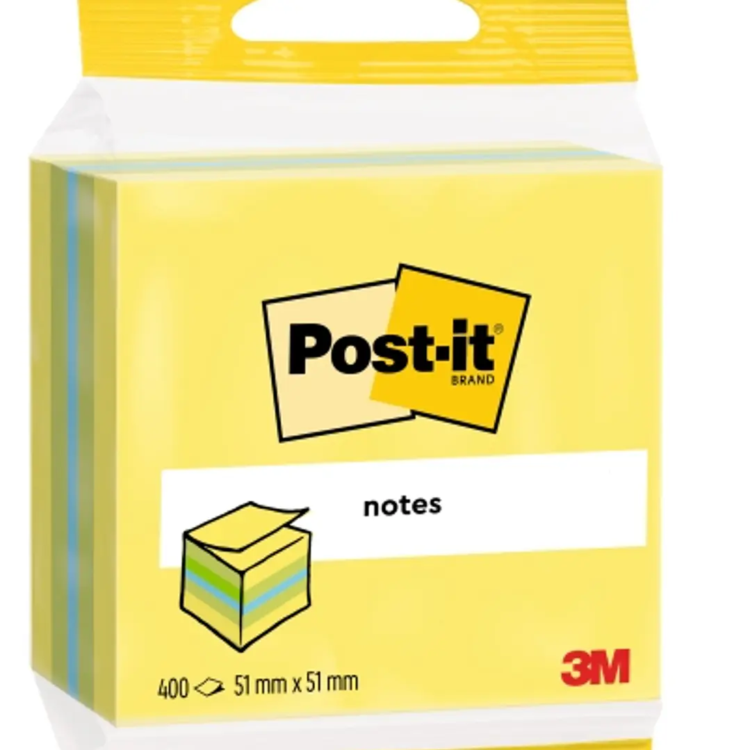 Post-It Cubo de 400 Notas Adhesivas Reposicionables - Forma Rectangular - 51x51mm - Colores Surtidos 1