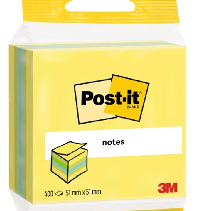 Post-It Cubo de 400 Notas Adhesivas Reposicionables - Forma Rectangular - 51x51mm - Colores Surtidos 1