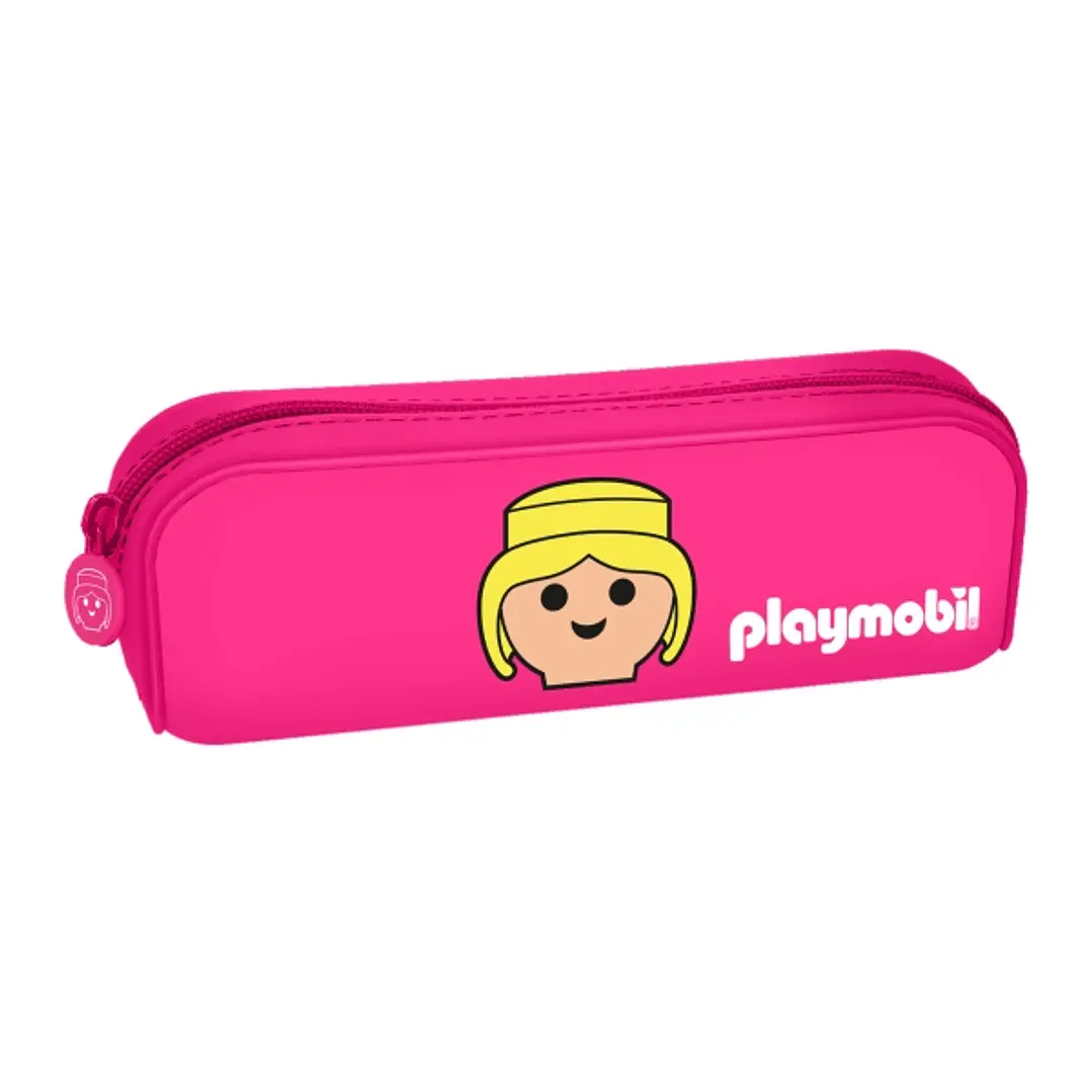 Dohe Playmobil Portatodo de Silicona - Cierre con Cremallera y Tirador de Goma - Color Rosa 1