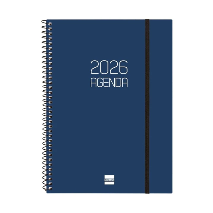Finocam Opaque Agenda de Espiral - Anual 2026 - Tapa Ligera - Cierre con Goma Elastica - Formato E10 - 162x14x212mm - Semana Vista en Vertical - Color 1