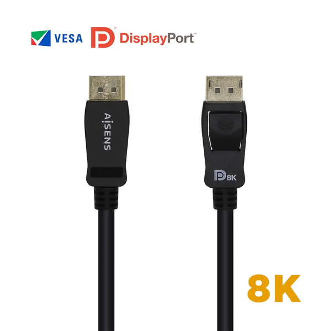 Aisens Cable Displayport Certificado V1.4 8K@60hz - DP/M-DP/M - 0.5m - Color Negro 1