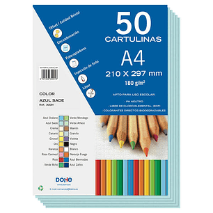 Dohe Pack de 50 Cartulinas A4 de 180gr - Con PH Neutro - Libres de Cloro Elemental - Color Azul Sado