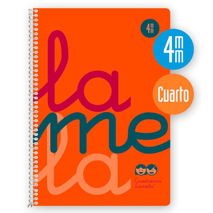 Lamela Cuaderno Espiral con 80 Hojas de 90g/m2 con Margen - Formato Cuarto - Pauta Cuadrovia de 4mm - Cubierta Extra Dura - Papel Offset Blanco Extra  1
