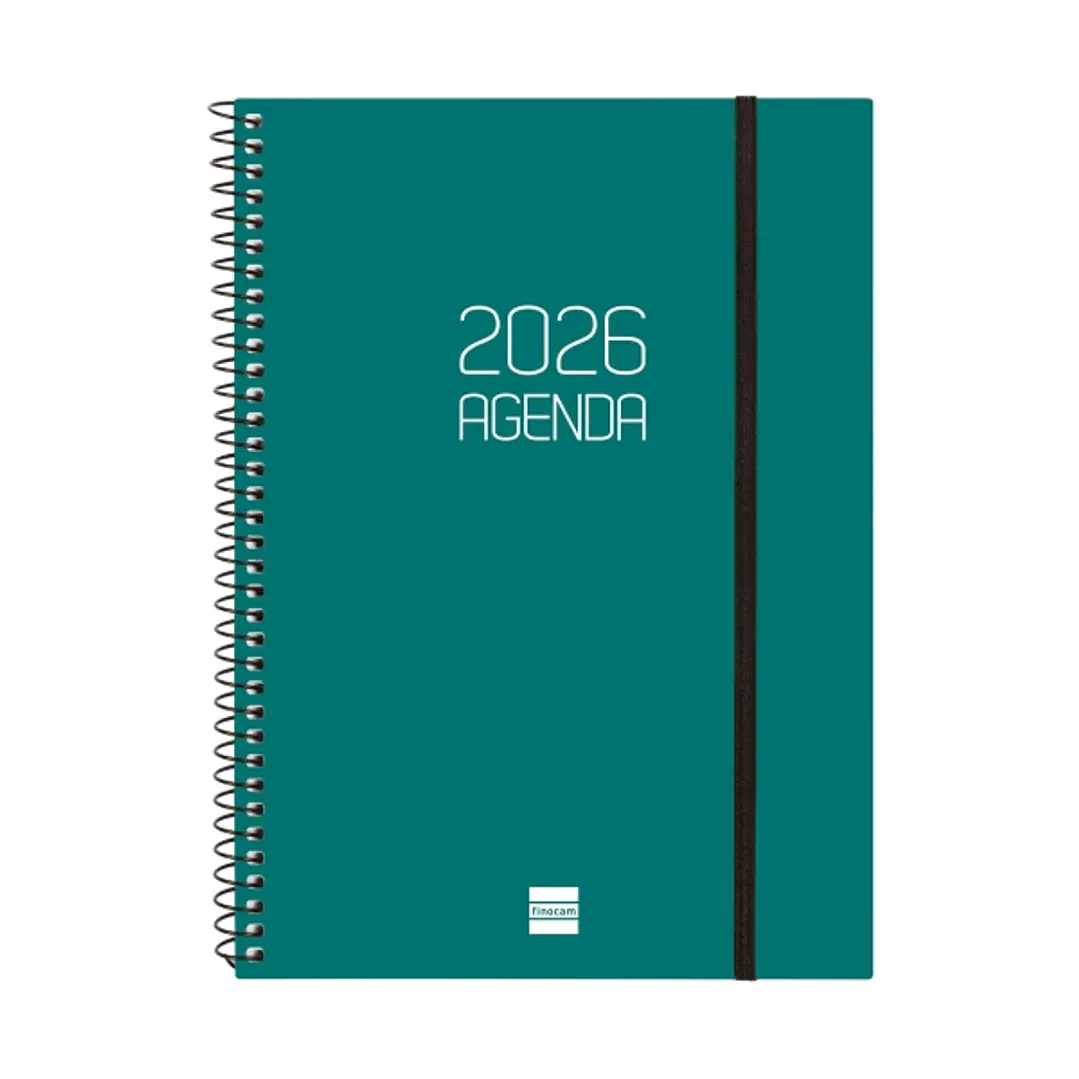 Finocam Opaque Agenda de Espiral - Anual 2026 - Tapa Ligera - Cierre con Goma Elastica - Formato E10 - 162x14x212mm - Semana Vista Horizontal - Color  1