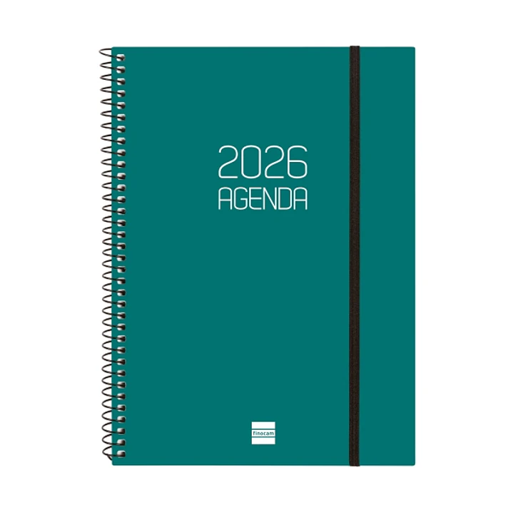 Finocam Opaque Agenda de Espiral - Anual 2026 - Tapa Ligera - Cierre con Goma Elastica - Formato E10 - 162x14x212mm - Semana Vista Horizontal - Color  1