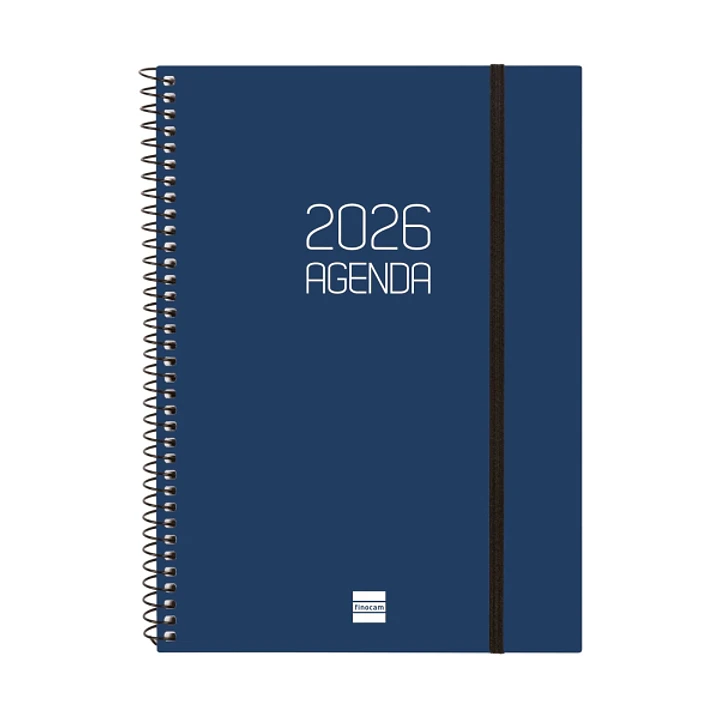Finocam Opaque Agenda de Espiral - Anual 2026 - Tapa Ligera - Cierre con Goma Elastica - Formato E10 - 162x14x212mm - Semana Vista Horizontal - Color  1