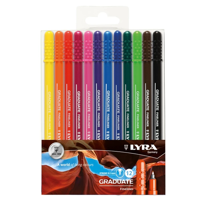 Lyra Graduate Pack de 12 Fineliners Rotulador de Punta Sintetica - Punta Fina - Colores Surtidos 1