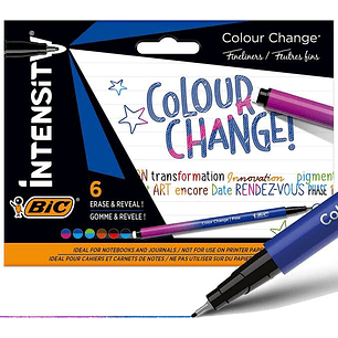 Bic Intensity Colour Change Pack de 6 Rotuladores - TecnologIa de Cambio de Color - Punta Fina de 0.4mm - Colores Surtidos